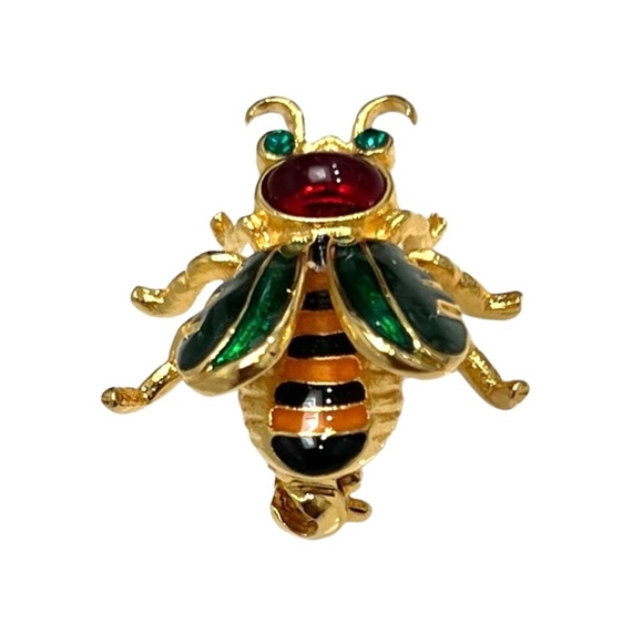 VINTAGE JOAN RIVERS ENAMEL & GOLD TONE HONEY BEE BROOCH - Picture 6 of 16